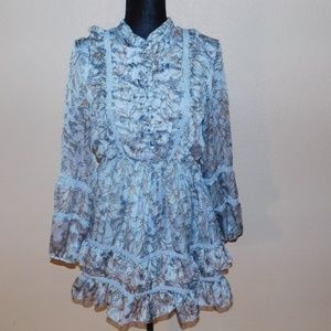 Blue Ruffled Long Sleeve Dress